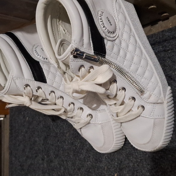 Karl Langerfeld Paris 7M Lace-up white hi tops - Picture 2 of 6